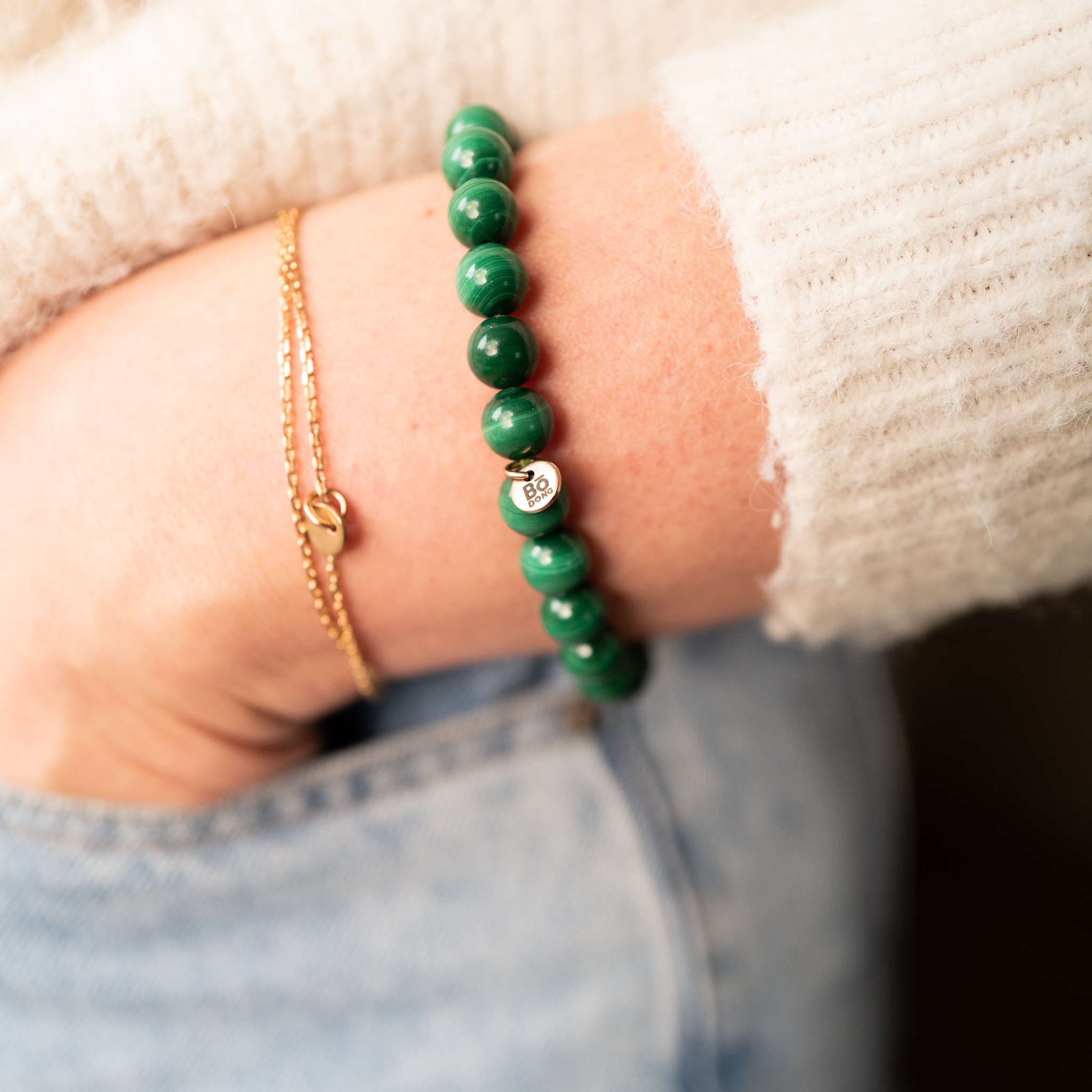Bracelet en Malachite naturelle, symbole de transformation et d’équilibre.