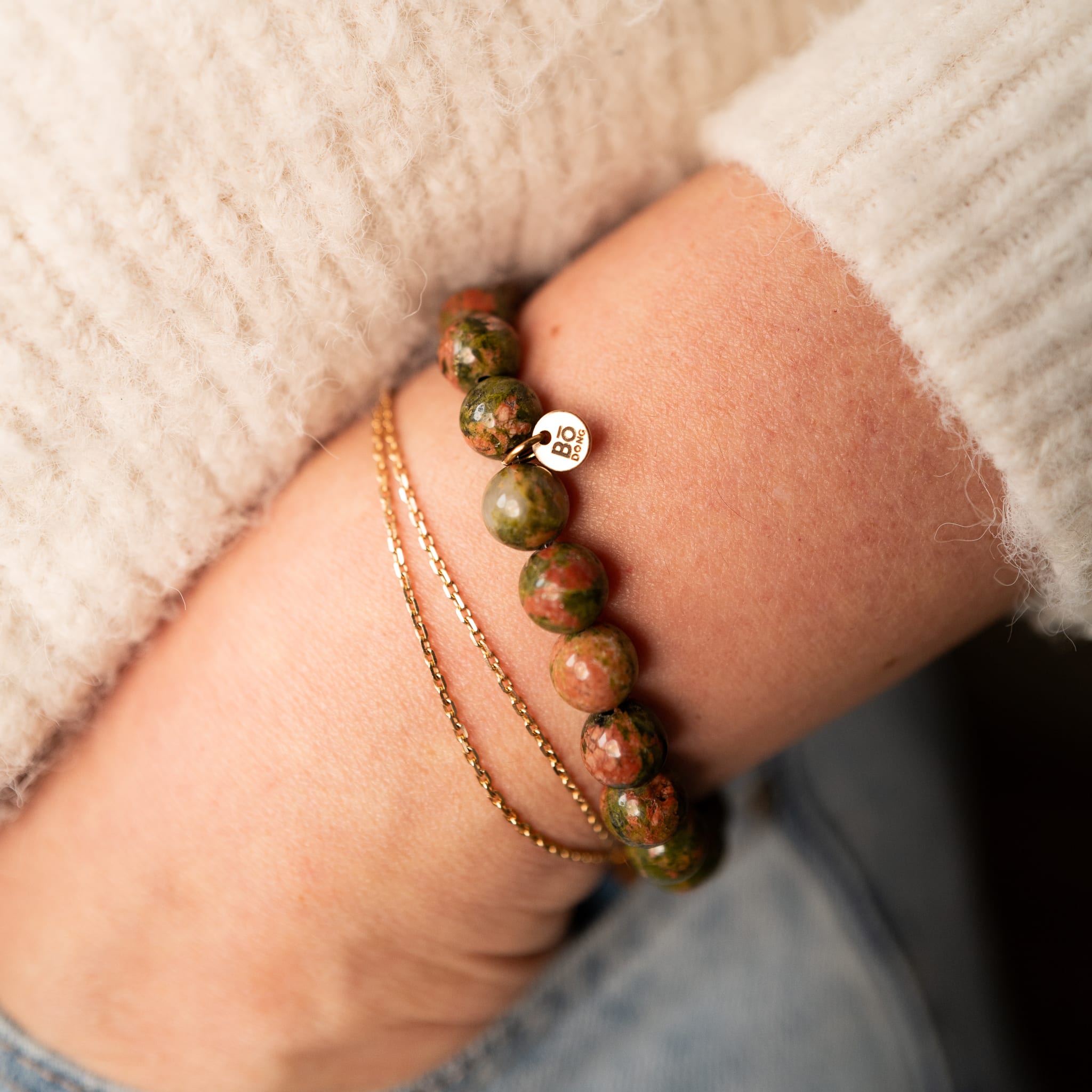 Bracelet en Unakite pour la guérison et l’équilibre émotionnel.